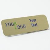 Name tag - color printed metal - aluminum brushed gold - round corners - magnetic