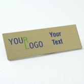 Name tag - color printed metal - aluminum brushed gold - square corners - pin