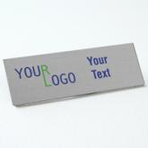 Name tag - color printed metal - brushed aluminum - square corners - pin